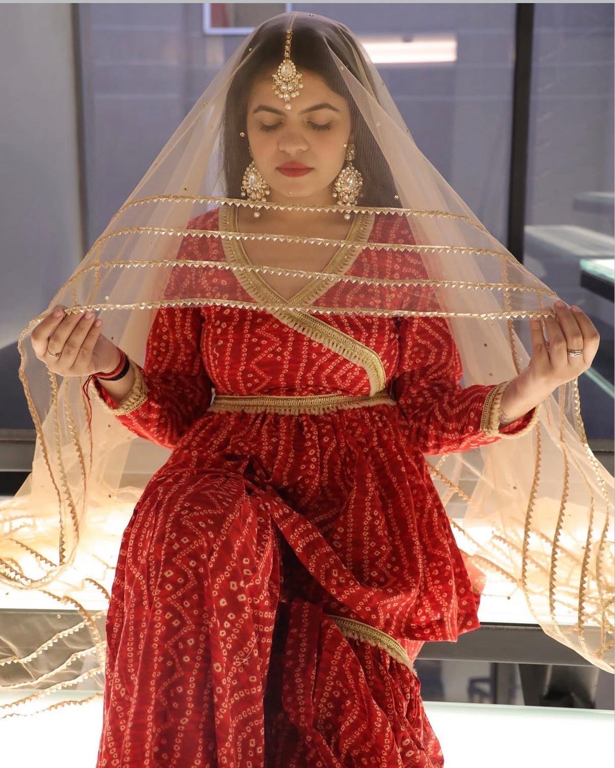 red sharara suit